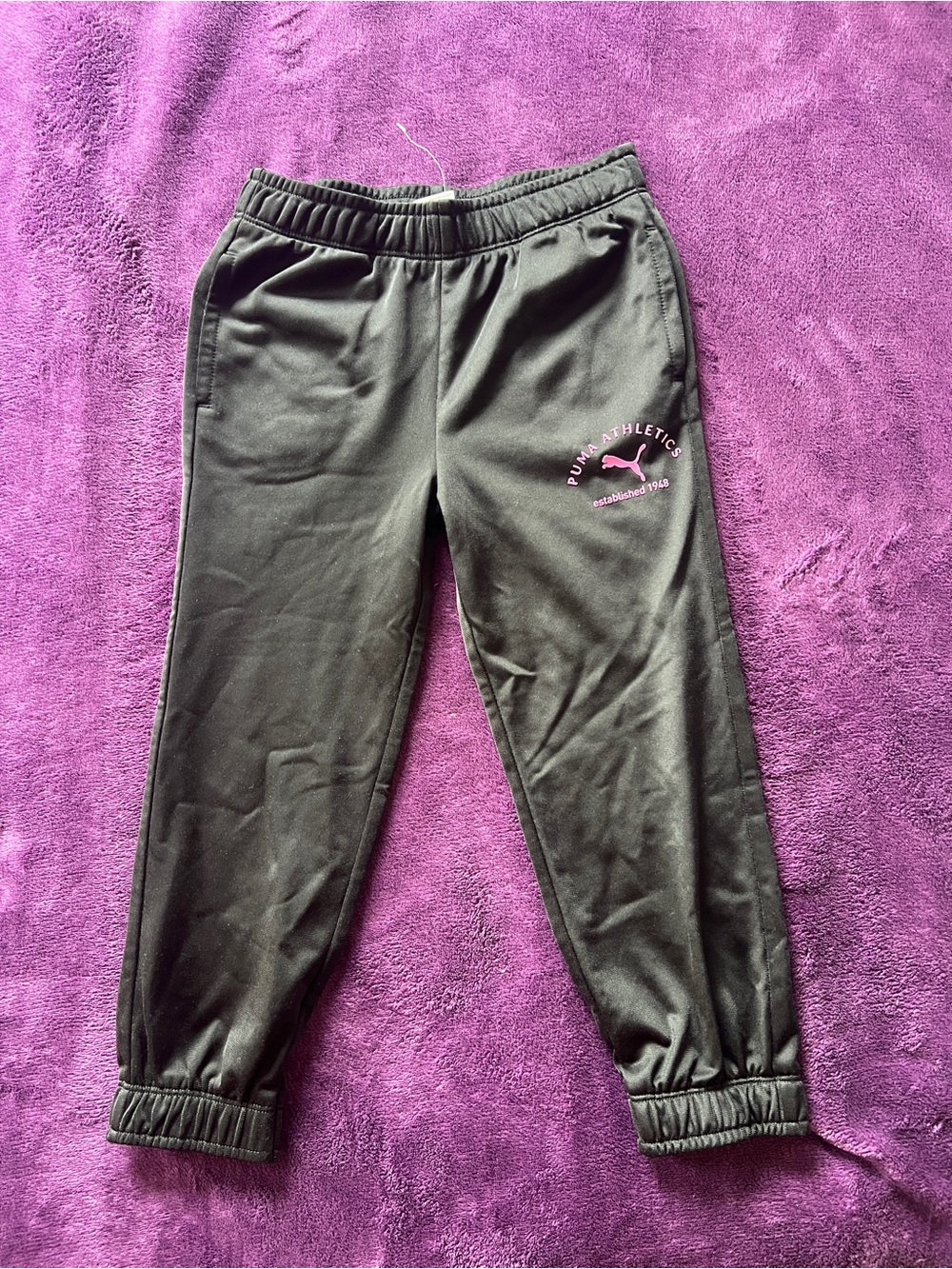 Puma Girls' Black Athletic Joggers with Pink Embroidered 1948 Logo NWOT Size 5